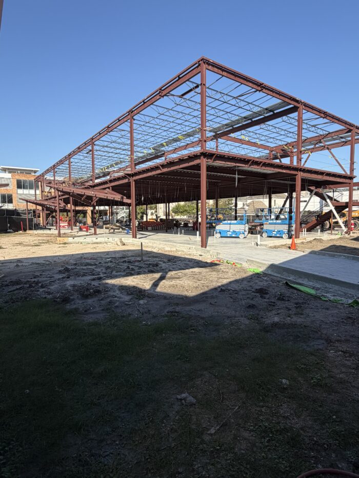 Crews continue on the steel frame of the building