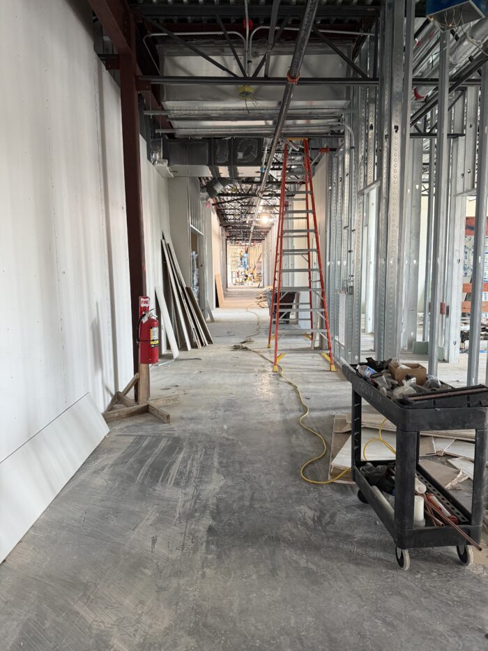 Second floor drywall framing is underway
