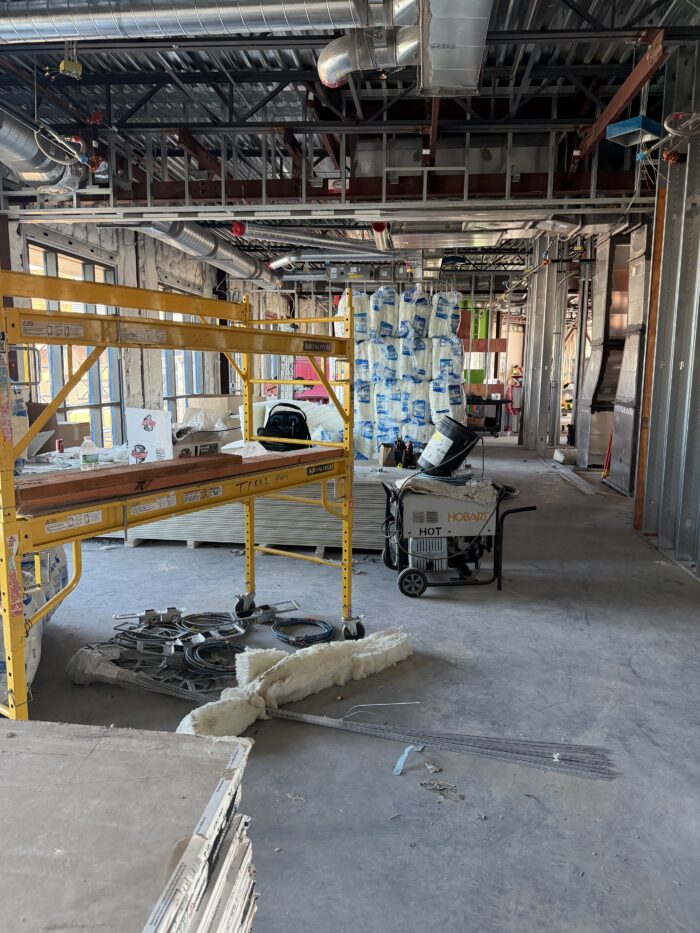 Second floor drywall framing is underway