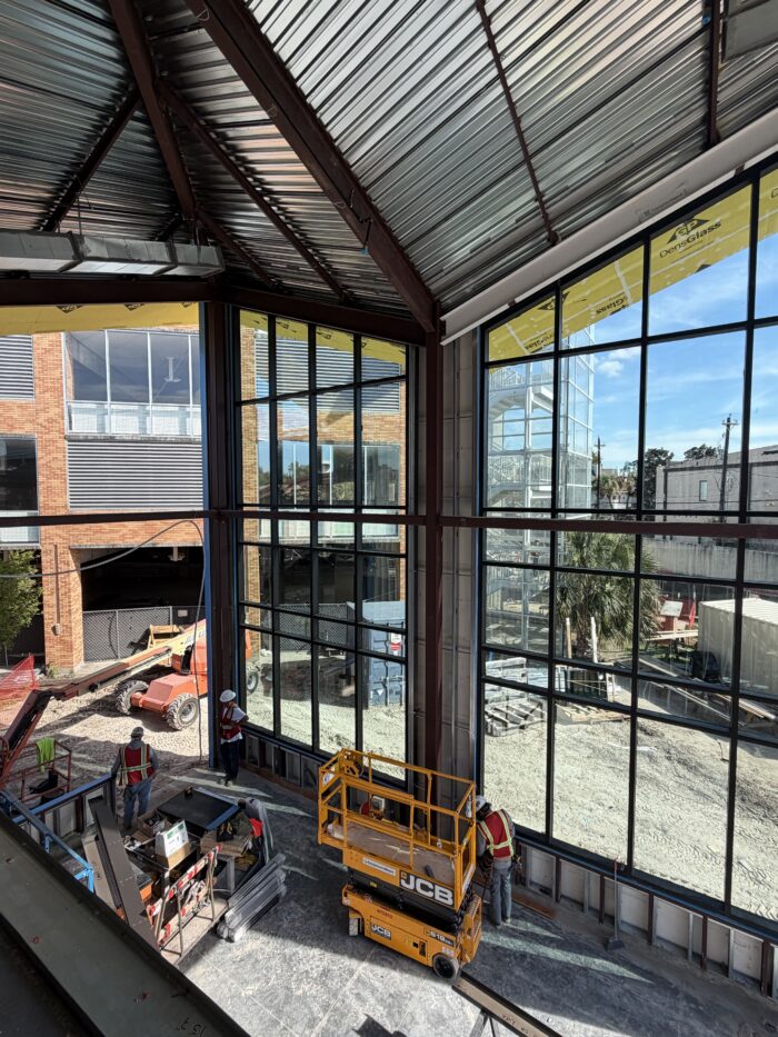 A second floor view of the new entry