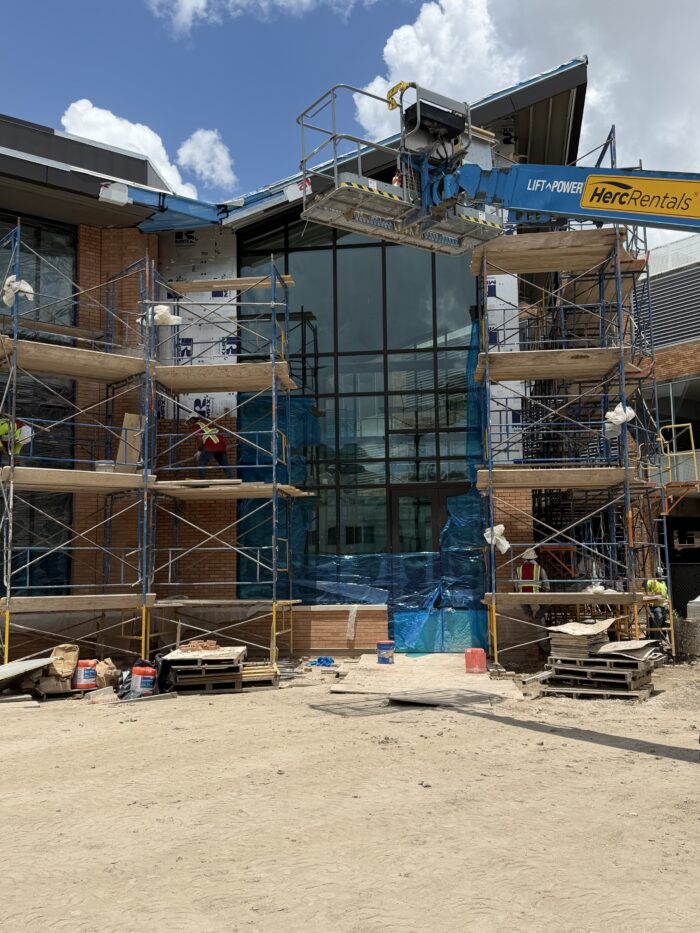The front of the building