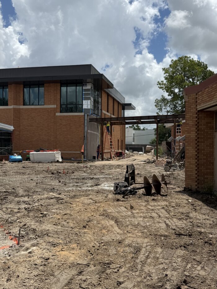 Bricked exterior, work on the connection to the North Lobby