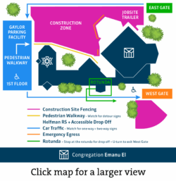 Updated campus map to show construction areas and Helfman Pickup and Dropoff.