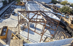 image from our construction camera of the building's steel frame